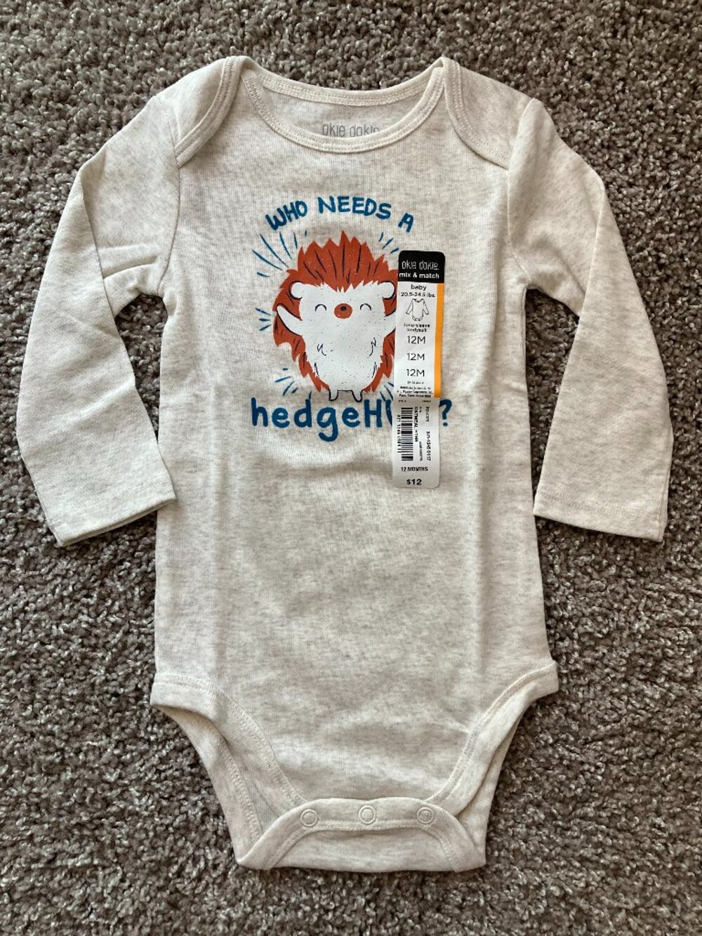 Okie Dokie Hedgehog Onesie Size 12mo